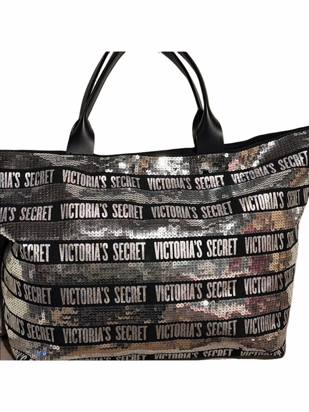 Victoria's Secret Black Metallic Logo Stripe Tote Bag - Picture 2 of 13